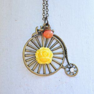 Bicycle Charm Necklace with Gemstones Handmade